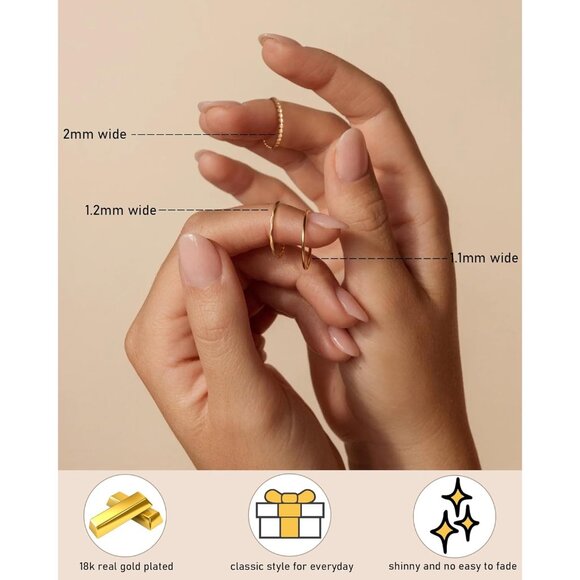 Non Tarnish Gold Stacking Rings Set for Women – Sizes 5-10, Cute & Stylish - Picture 3 of 9